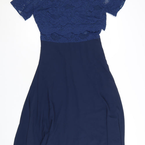 ASOS Women Blue Lace Cold Shoulder Fit & Flare Dress Size 14