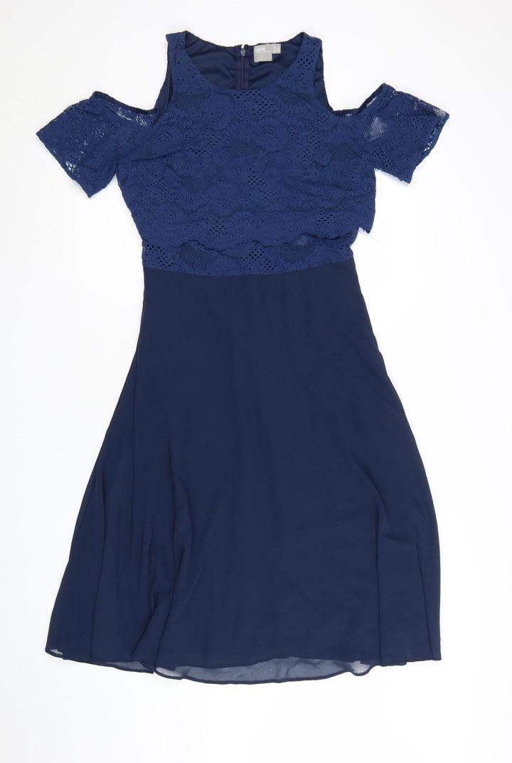 ASOS Women Blue Lace Cold Shoulder Fit & Flare Dress Size 14