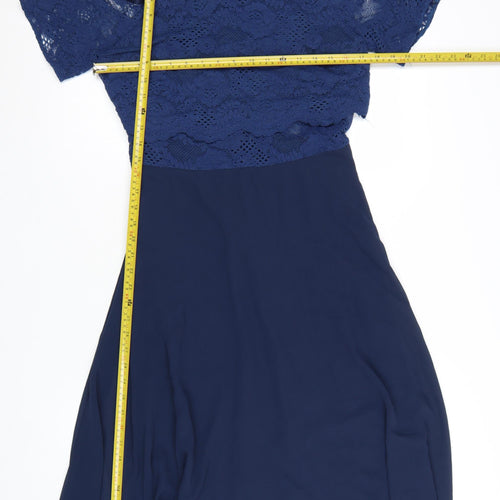 ASOS Women Blue Lace Cold Shoulder Fit & Flare Dress Size 14
