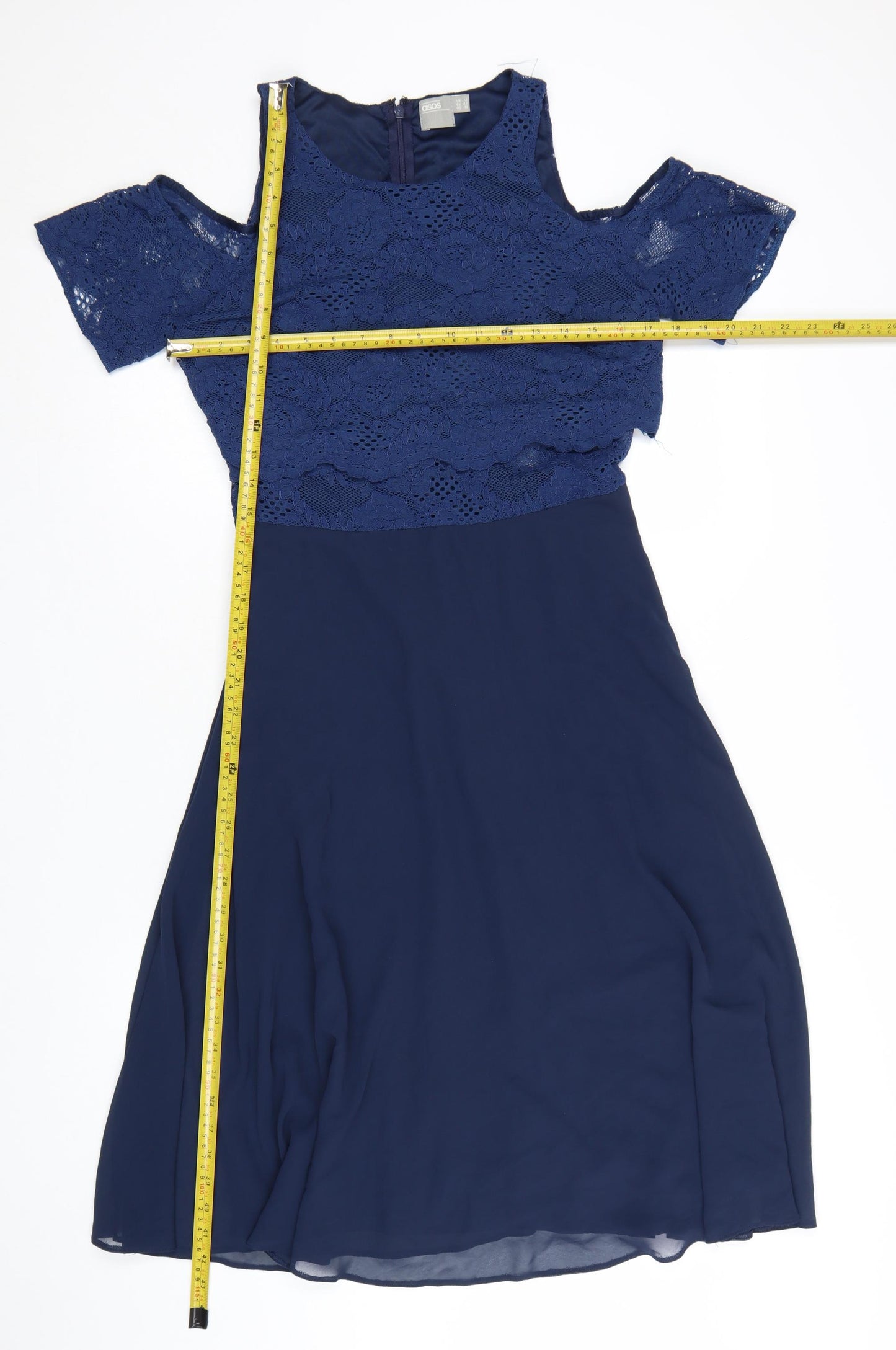 ASOS Women Blue Lace Cold Shoulder Fit & Flare Dress Size 14