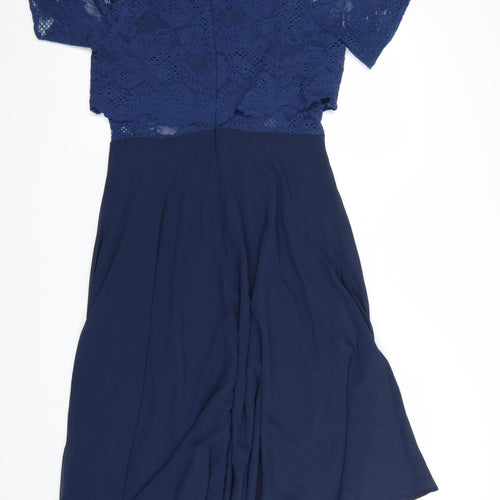 ASOS Women Blue Lace Cold Shoulder Fit & Flare Dress Size 14