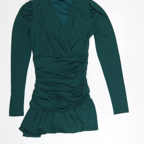 AX Paris Women Green Size 12 Wrap Ruffle Party Dress
