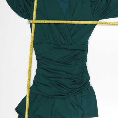 AX Paris Women Green Size 12 Wrap Ruffle Party Dress