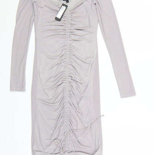 River Island Women’s Grey Off Shoulder Ruched Bodycon Dress Size 6