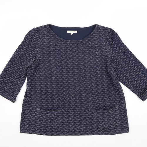 White Stuff Women's Blue Tunic Top Size 14 3/4 Sleeve Cotton Blend