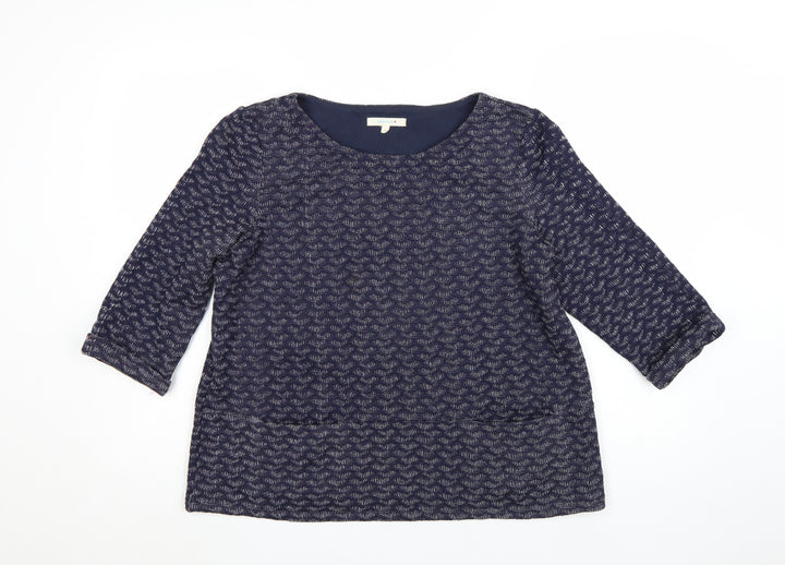 White Stuff Women's Blue Tunic Top Size 14 3/4 Sleeve Cotton Blend
