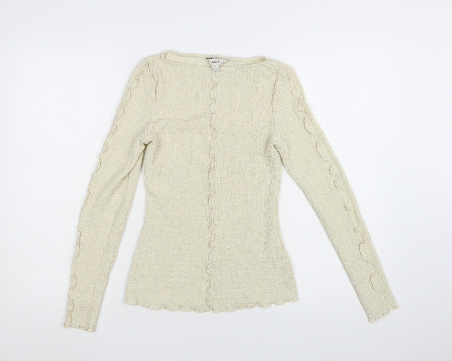 Marks and Spencer Women Beige Long Sleeve Basic Top Size 8 Regular