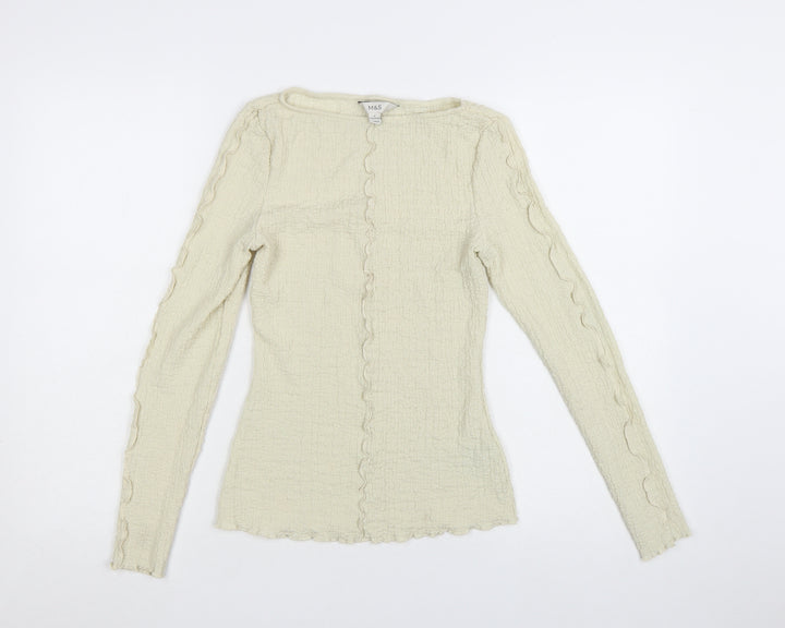 Marks and Spencer Women Beige Long Sleeve Basic Top Size 8 Regular