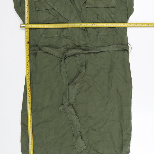 Noisy May Women Green Shirt Dress M Collared Belted Casual Utility