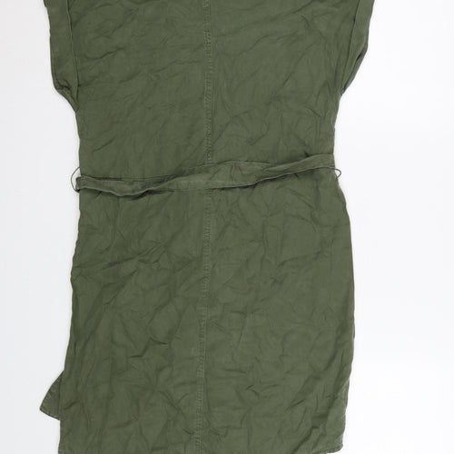Noisy May Women Green Shirt Dress M Collared Belted Casual Utility