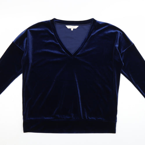 Part Two Women Blue Velvet V-Neck Long Sleeve Blouse M