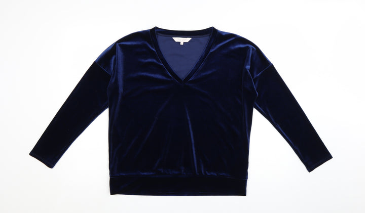 Part Two Women Blue Velvet V-Neck Long Sleeve Blouse M