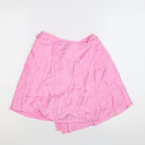 Zara Women Pink Wrap Short Skirt Size 8 Polyester Satin