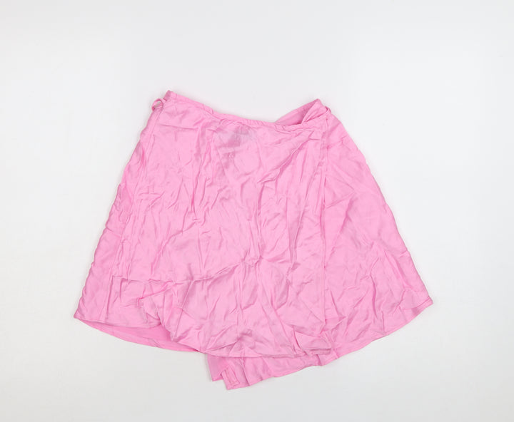 Zara Women Pink Wrap Short Skirt Size 8 Polyester Satin