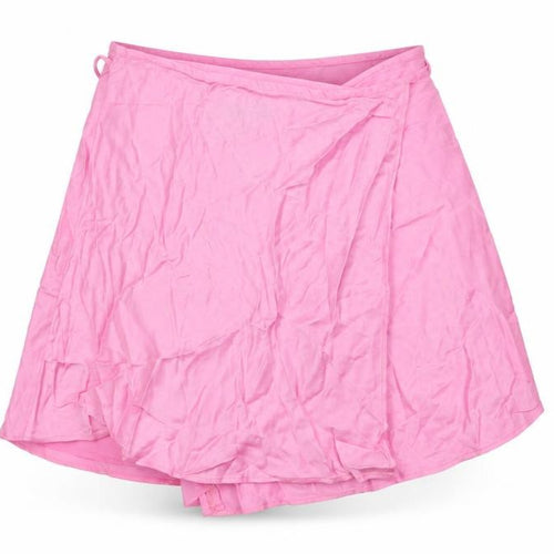 Zara Women Pink Wrap Short Skirt Size 8 Polyester Satin