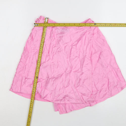 Zara Women Pink Wrap Short Skirt Size 8 Polyester Satin