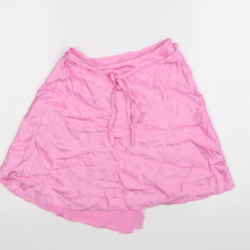 Zara Women Pink Wrap Short Skirt Size 8 Polyester Satin