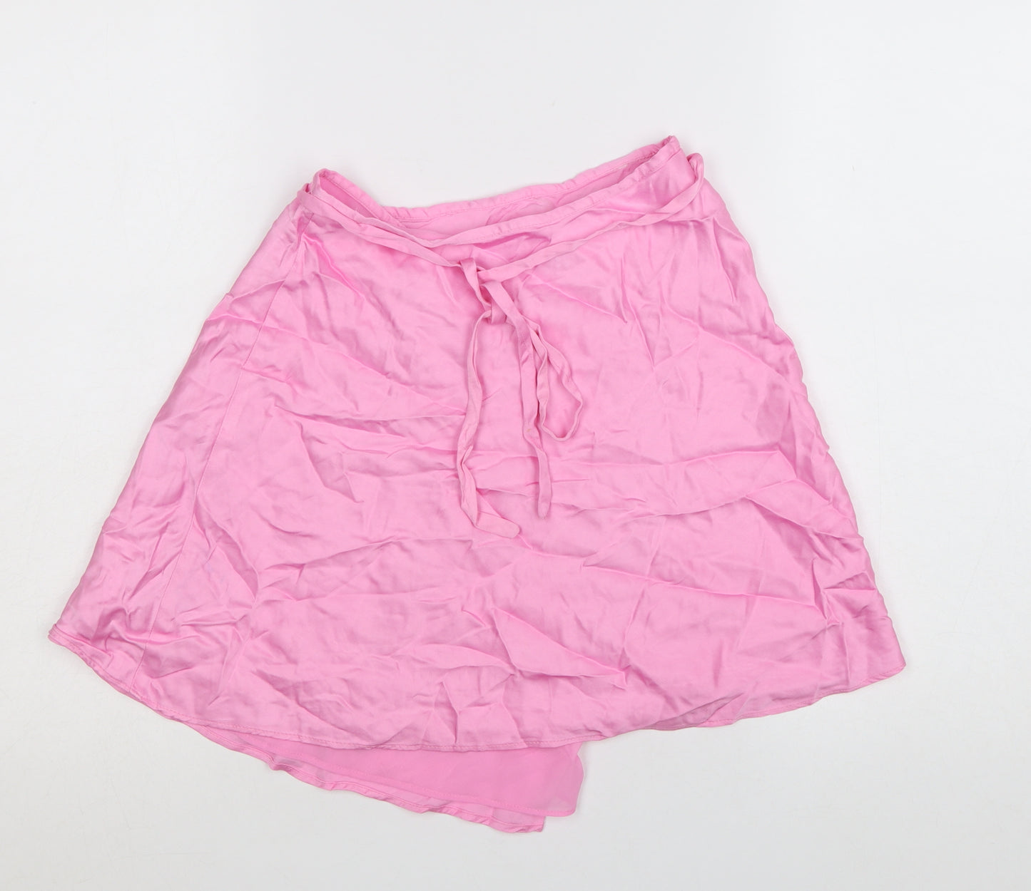 Zara Women Pink Wrap Short Skirt Size 8 Polyester Satin