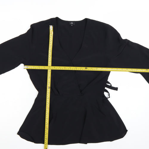 River Island Womens Black Wrap Blouse Size 10 Long Flared Sleeve