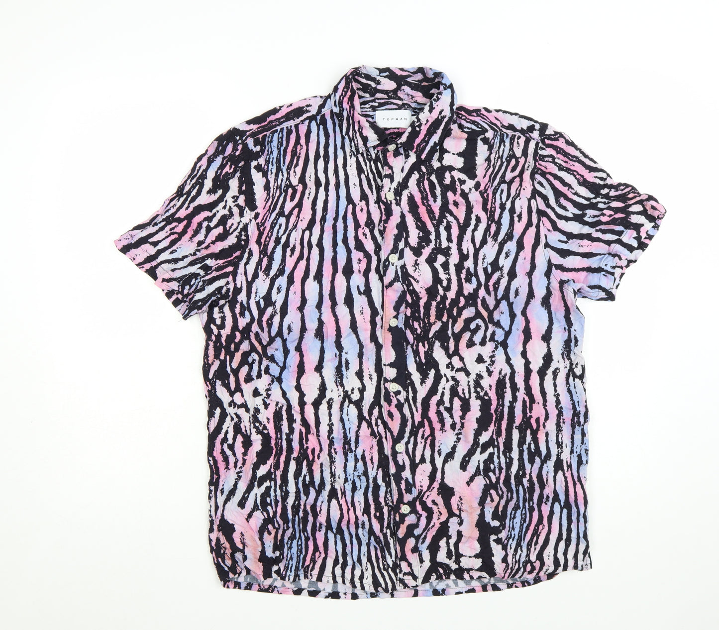 Topman Men’s Multicoloured Animal Print Short Sleeve Button-Up Shirt Size M