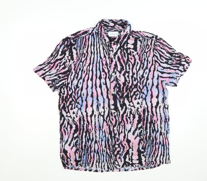 Topman Men’s Multicoloured Animal Print Short Sleeve Button-Up Shirt Size M