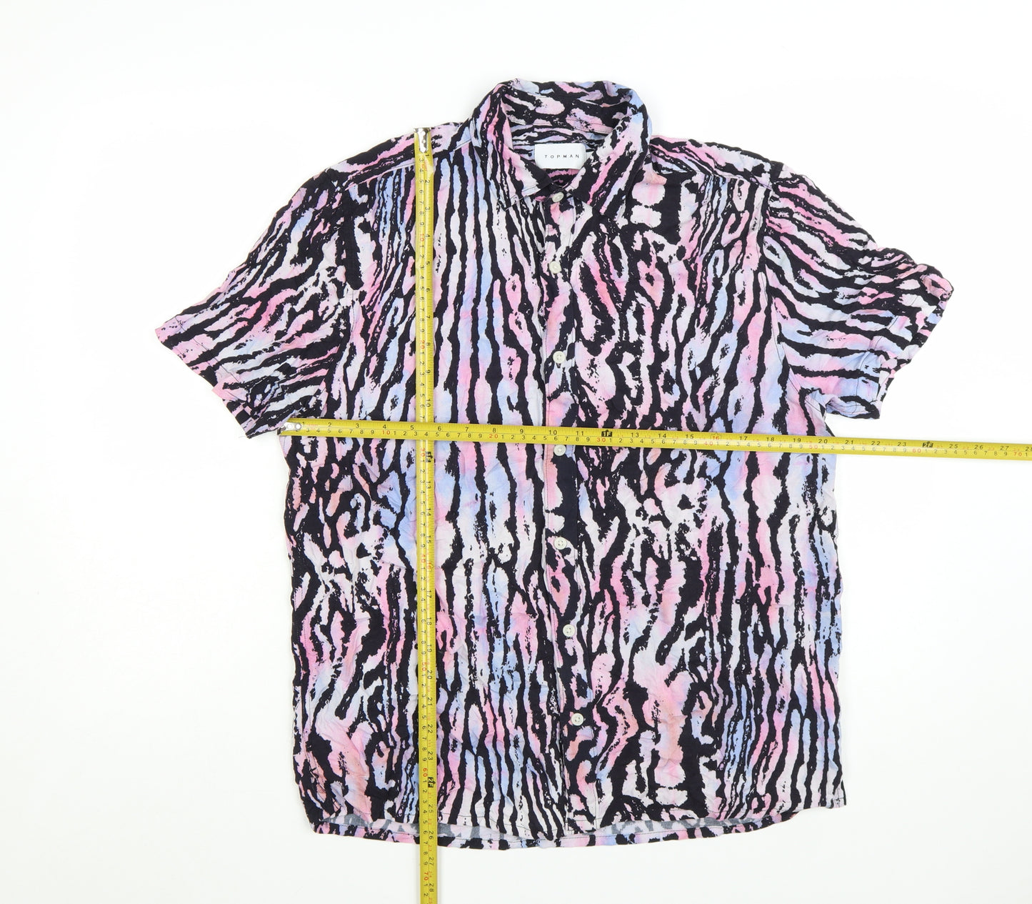 Topman Men’s Multicoloured Animal Print Short Sleeve Button-Up Shirt Size M