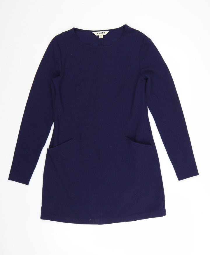Boden Women Blue Shift Dress Size 10 Long Sleeve Stretch Cotton