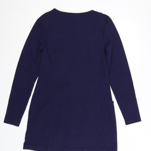 Boden Women Blue Shift Dress Size 10 Long Sleeve Stretch Cotton