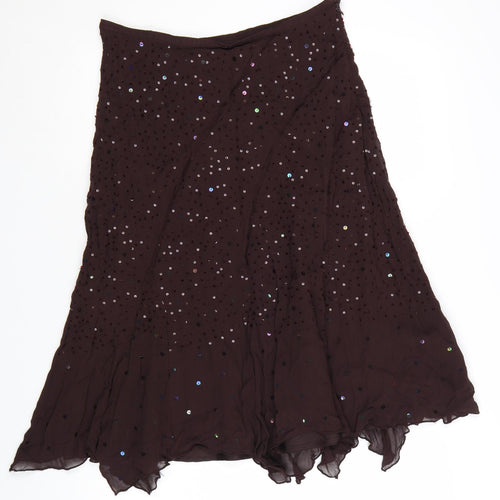 Wallis Women Brown Sequin Flare Midi Skirt Size 12