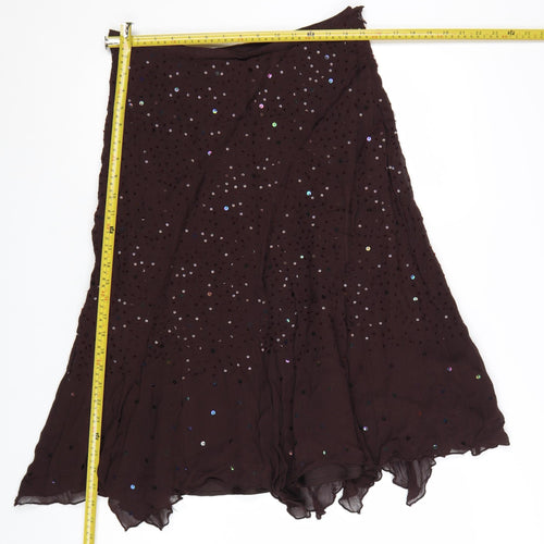 Wallis Women Brown Sequin Flare Midi Skirt Size 12