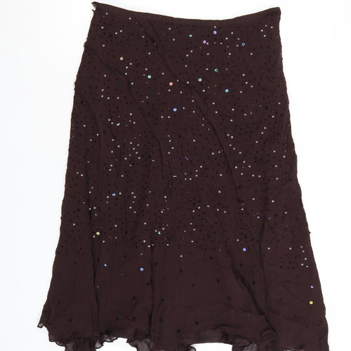 Wallis Women Brown Sequin Flare Midi Skirt Size 12