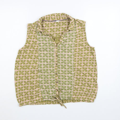 White Stuff Womens Green Geometric Cotton Sleeveless Tunic Blouse UK14
