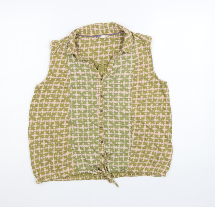 White Stuff Womens Green Geometric Cotton Sleeveless Tunic Blouse UK14
