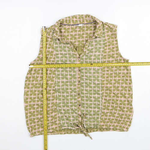White Stuff Womens Green Geometric Cotton Sleeveless Tunic Blouse UK14
