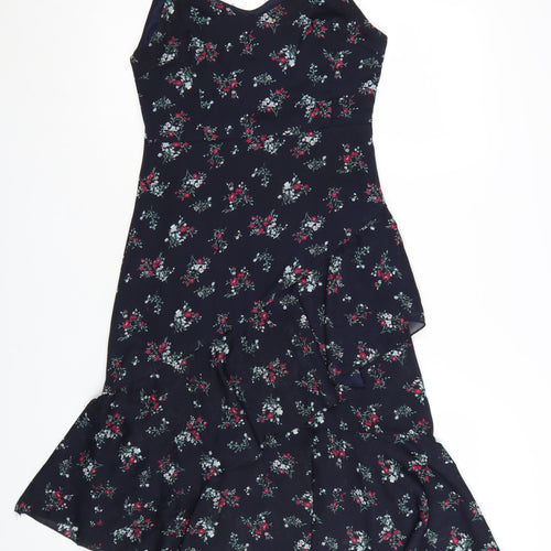 Nasty Gal Women's Blue Floral Ruffle Slip Midi Dress Size 8