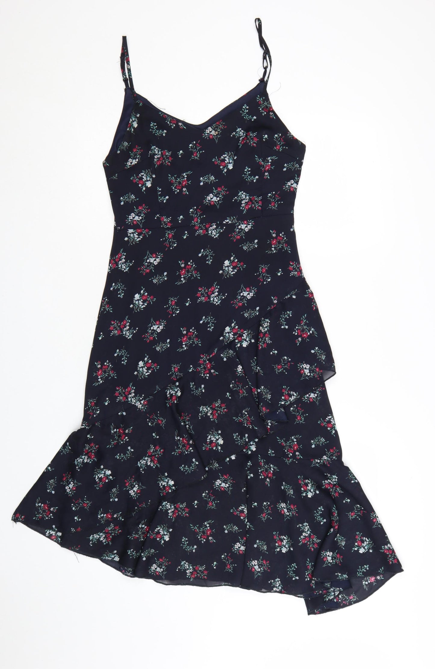 Nasty Gal Women's Blue Floral Ruffle Slip Midi Dress Size 8