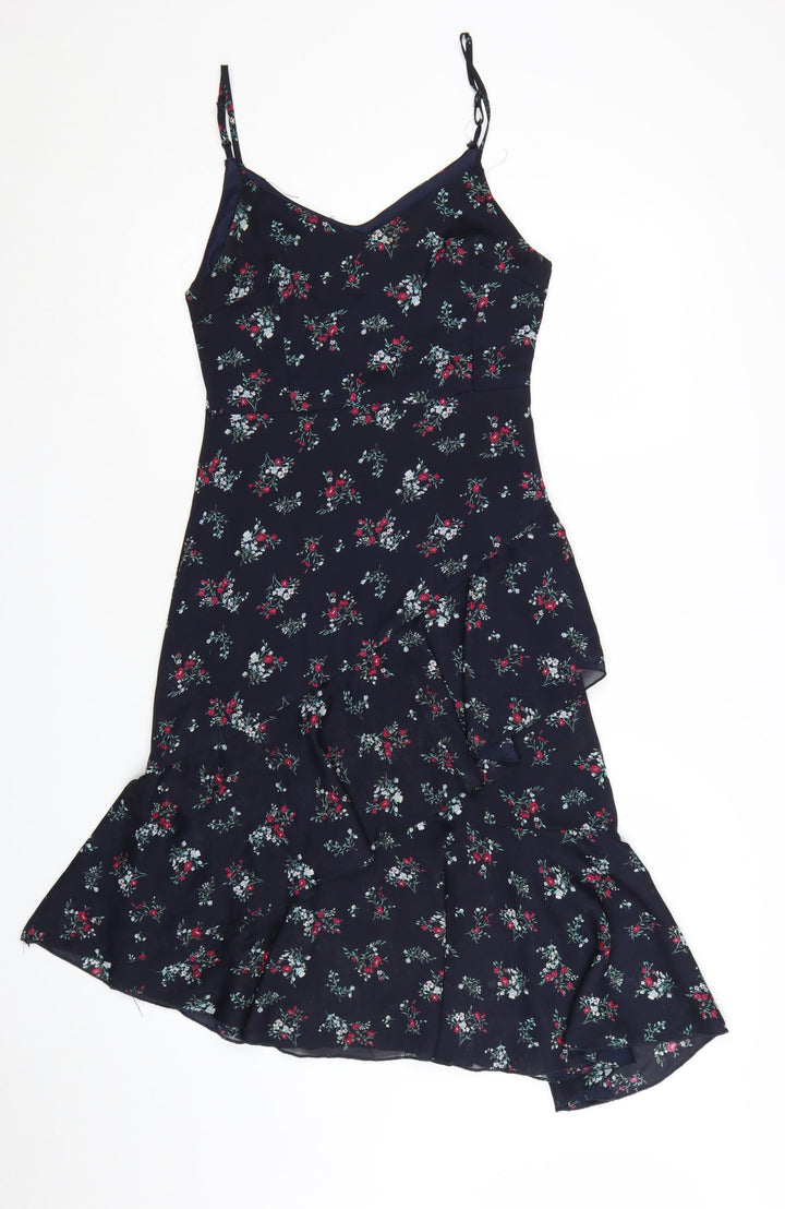 Nasty Gal Women's Blue Floral Ruffle Slip Midi Dress Size 8