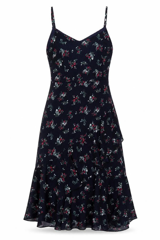 Nasty Gal Women's Blue Floral Ruffle Slip Midi Dress Size 8