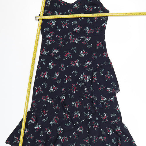 Nasty Gal Women's Blue Floral Ruffle Slip Midi Dress Size 8