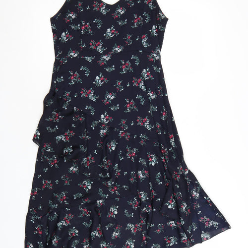 Nasty Gal Women's Blue Floral Ruffle Slip Midi Dress Size 8