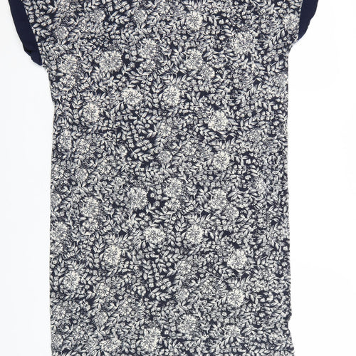 Monsoon Women Blue Floral Shift Dress Size 10 Short Sleeve Viscose