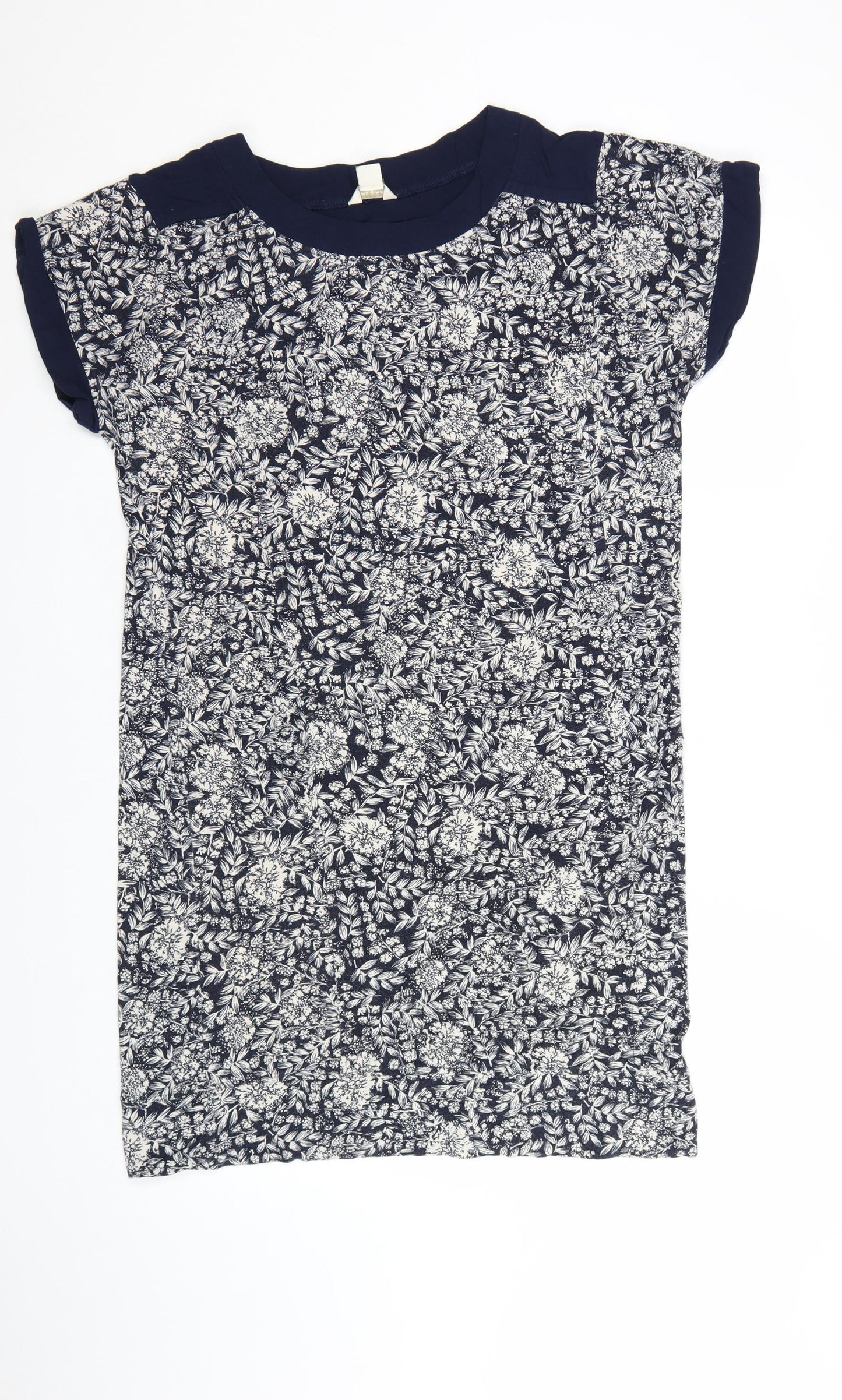 Monsoon Women Blue Floral Shift Dress Size 10 Short Sleeve Viscose