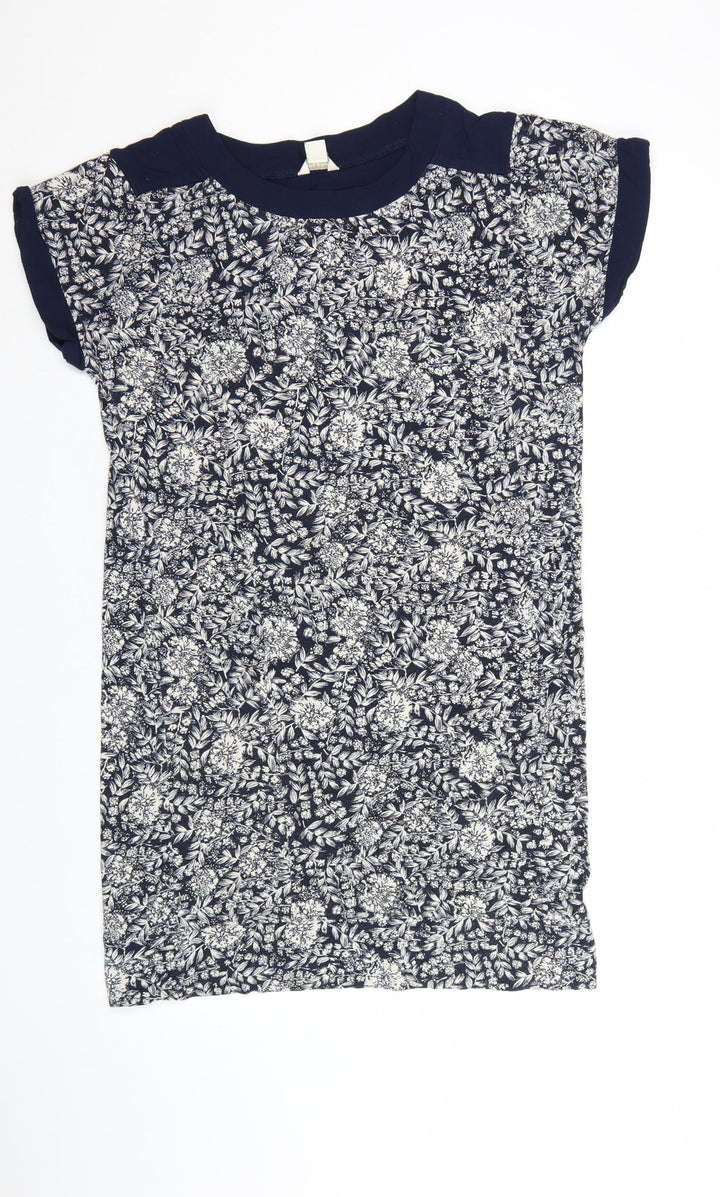 Monsoon Women Blue Floral Shift Dress Size 10 Short Sleeve Viscose