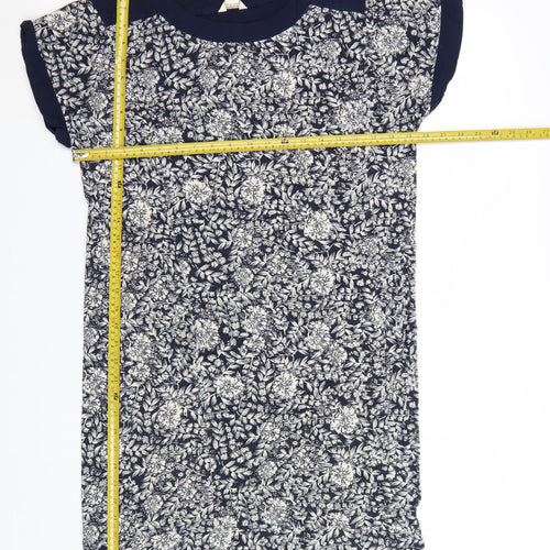 Monsoon Women Blue Floral Shift Dress Size 10 Short Sleeve Viscose
