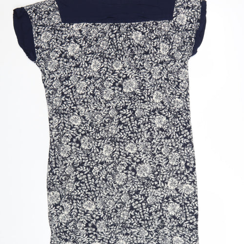Monsoon Women Blue Floral Shift Dress Size 10 Short Sleeve Viscose