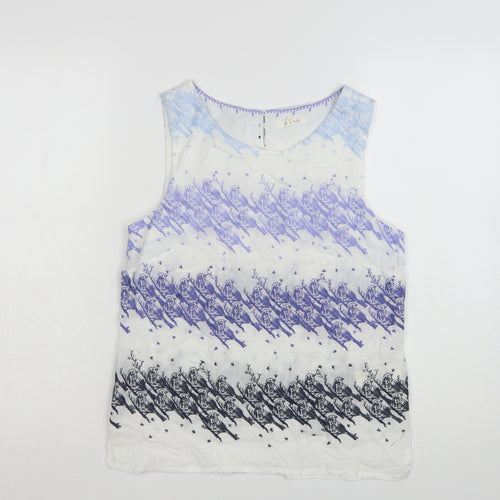 White Stuff Women's Purple Bird Print Sleeveless Cotton Tank Top UK 8