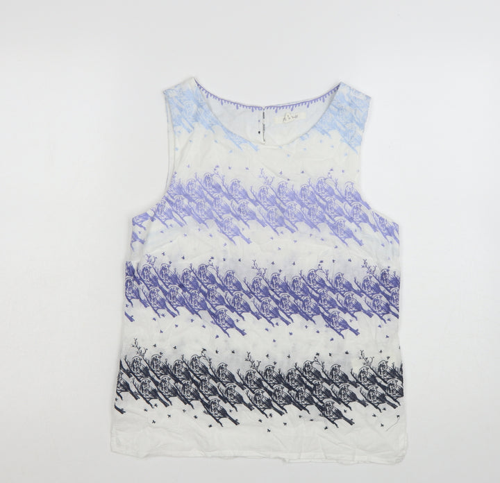 White Stuff Women's Purple Bird Print Sleeveless Cotton Tank Top UK 8