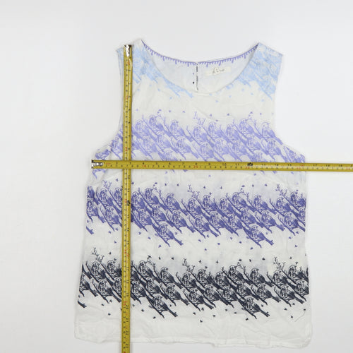 White Stuff Women's Purple Bird Print Sleeveless Cotton Tank Top UK 8