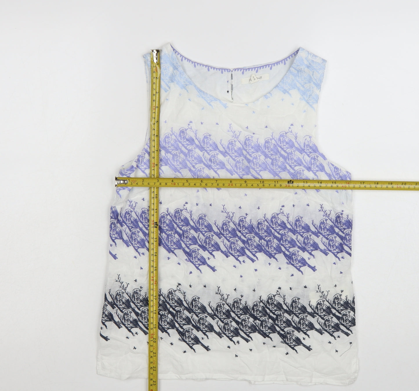 White Stuff Women's Purple Bird Print Sleeveless Cotton Tank Top UK 8