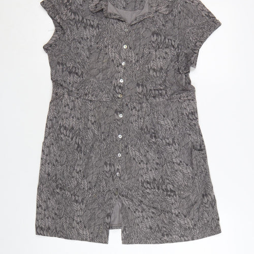 White Stuff Women Grey Cotton Shirt Dress Size 12 Short Sleeve Collared